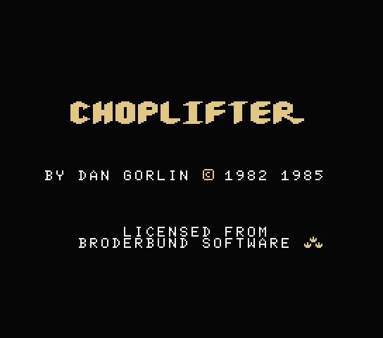 Choplifter title screen for MSX